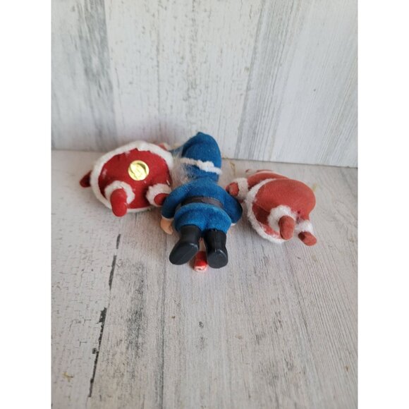 Vintage flocked Santa Claus elf ornament Xmas set unique - Picture 7 of 7